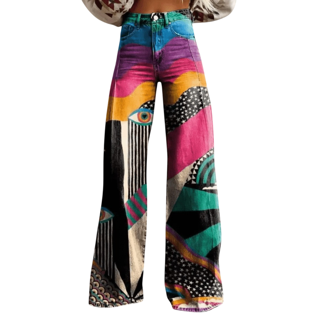 Stilværk™ | Pantaloni Palazzo Boho con Stampa Artistica