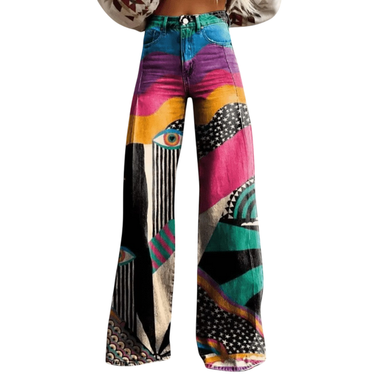 Stilværk™ | Pantaloni Palazzo Boho con Stampa Artistica