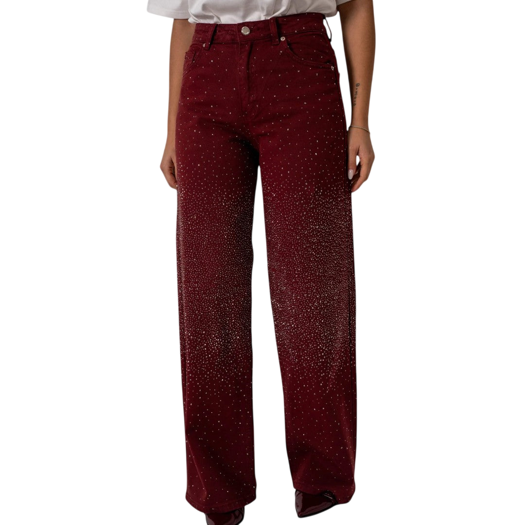 Stilværk™ | Jeans a gamba larga con strass in Bordeaux