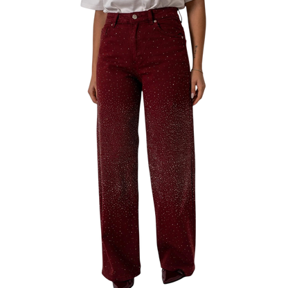 Stilværk™ | Jeans a gamba larga con strass in Bordeaux