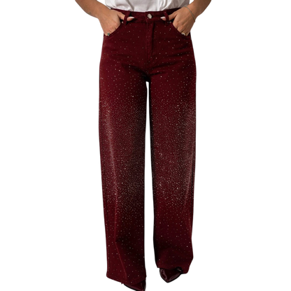 Stilværk™ | Jeans a gamba larga con strass in Bordeaux