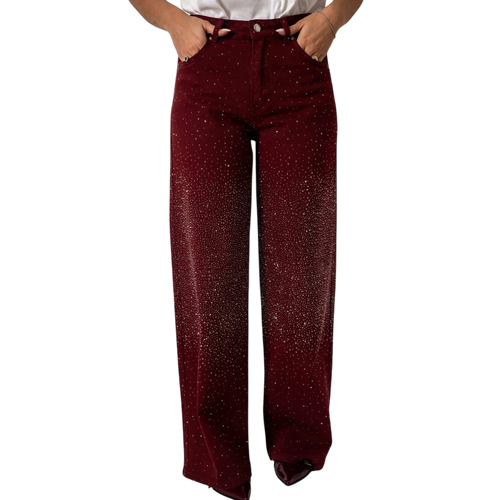 Stilværk™ | Jeans a gamba larga con strass in Bordeaux