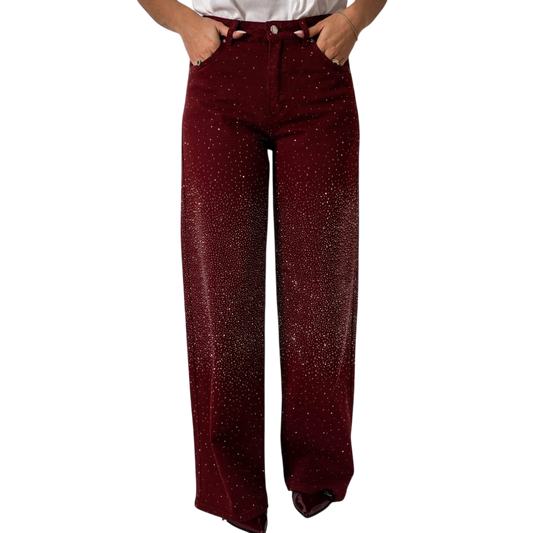 Stilværk™ | Jeans a gamba larga con strass in Bordeaux