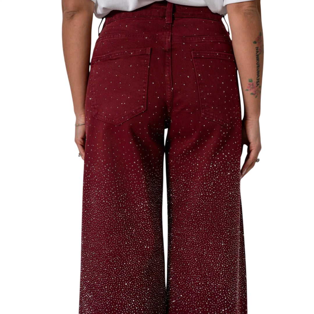 Stilværk™ | Jeans a gamba larga con strass in Bordeaux