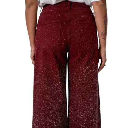Stilværk™ | Jeans a gamba larga con strass in Bordeaux