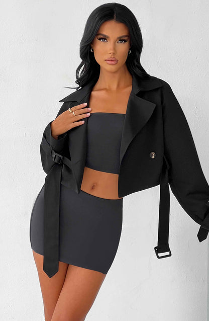 Topfitters™ | Caprice Cropped Trenchcoat - Zwart